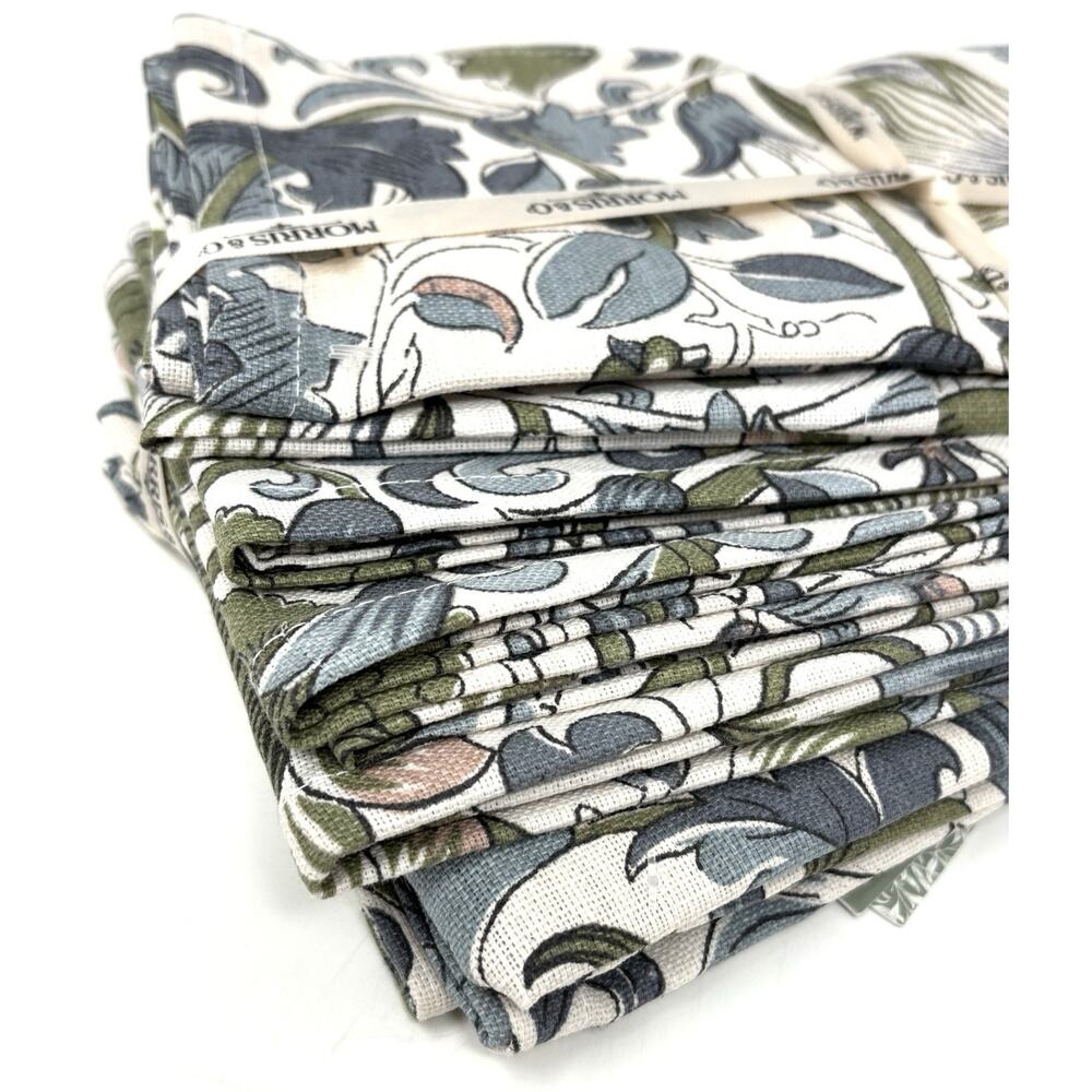 William Morris & Co. Lodden Napkins 8 Blue Green Cream Cotton Fabric 20 x 20” - Picture 10 of 11